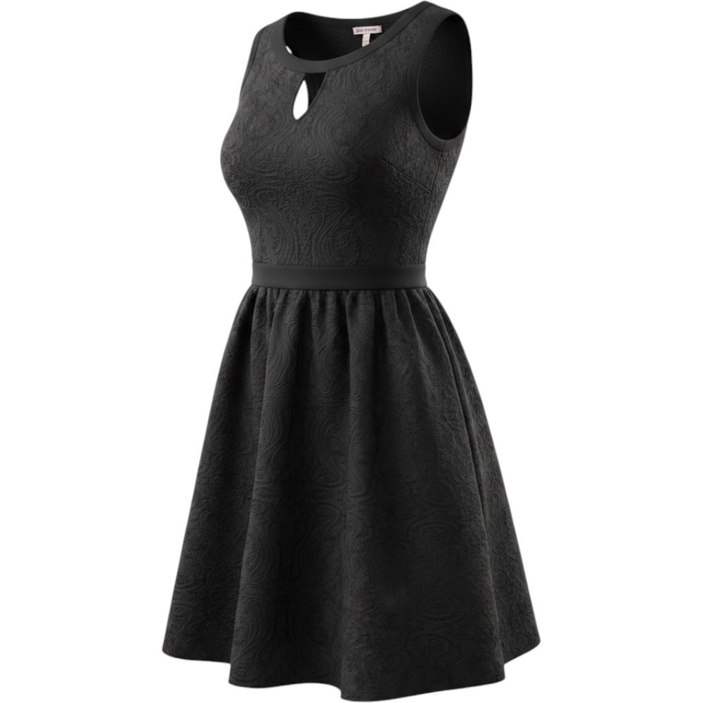 Ytg Y2K Juicy Couture Black Paisley Jacquard Keyhole Fit and Flare Dress Size 2
